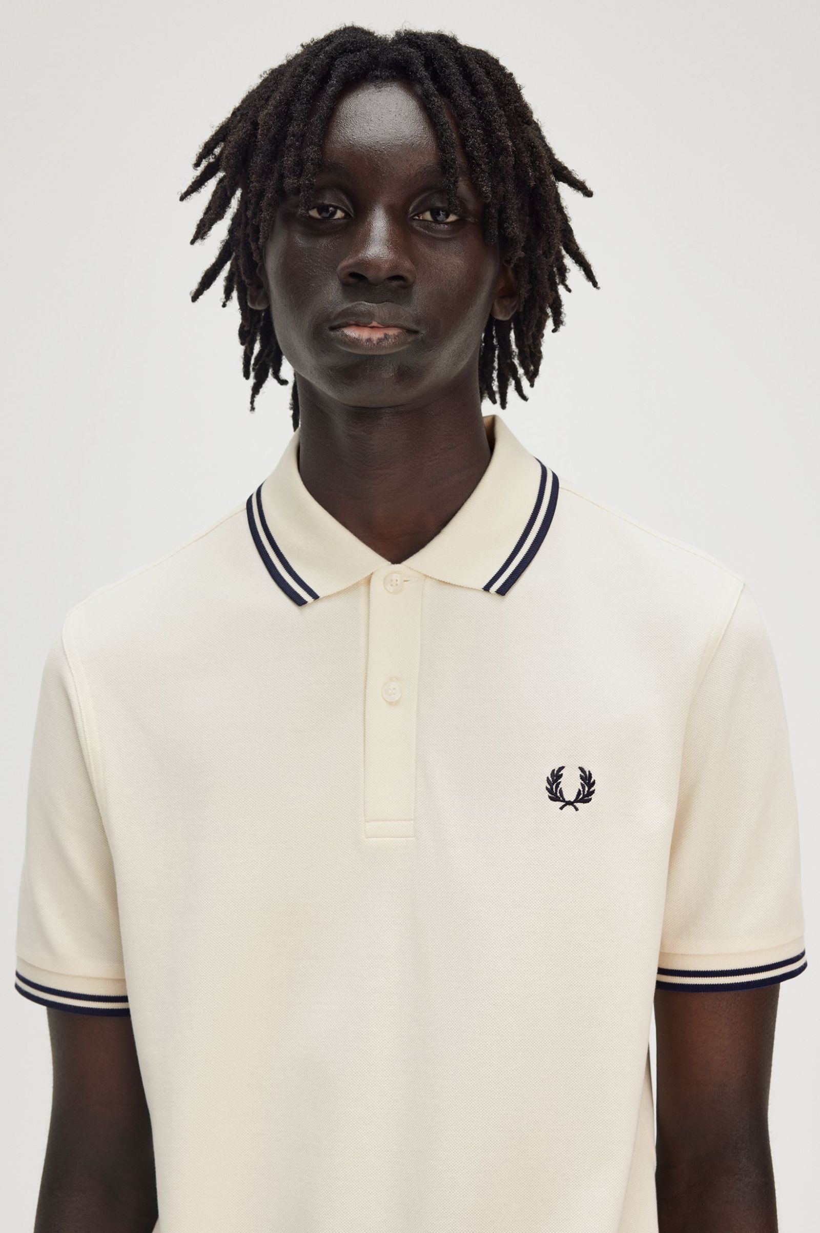 Fred Perry Twin Tipped Shirt in Ecru/Tennis Blue