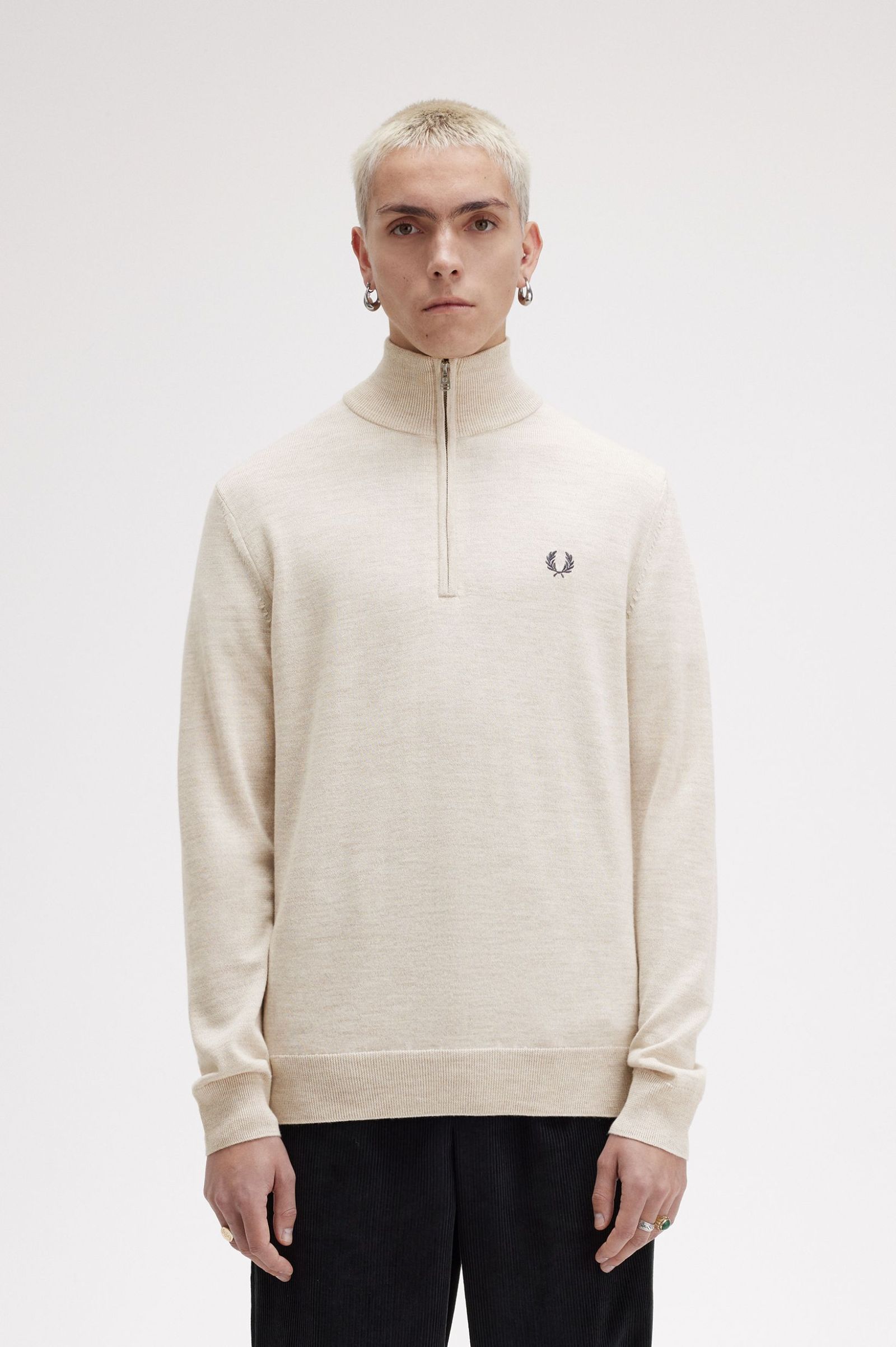 Fred Perry Classic Half Zip Jumper in Porridge Marl