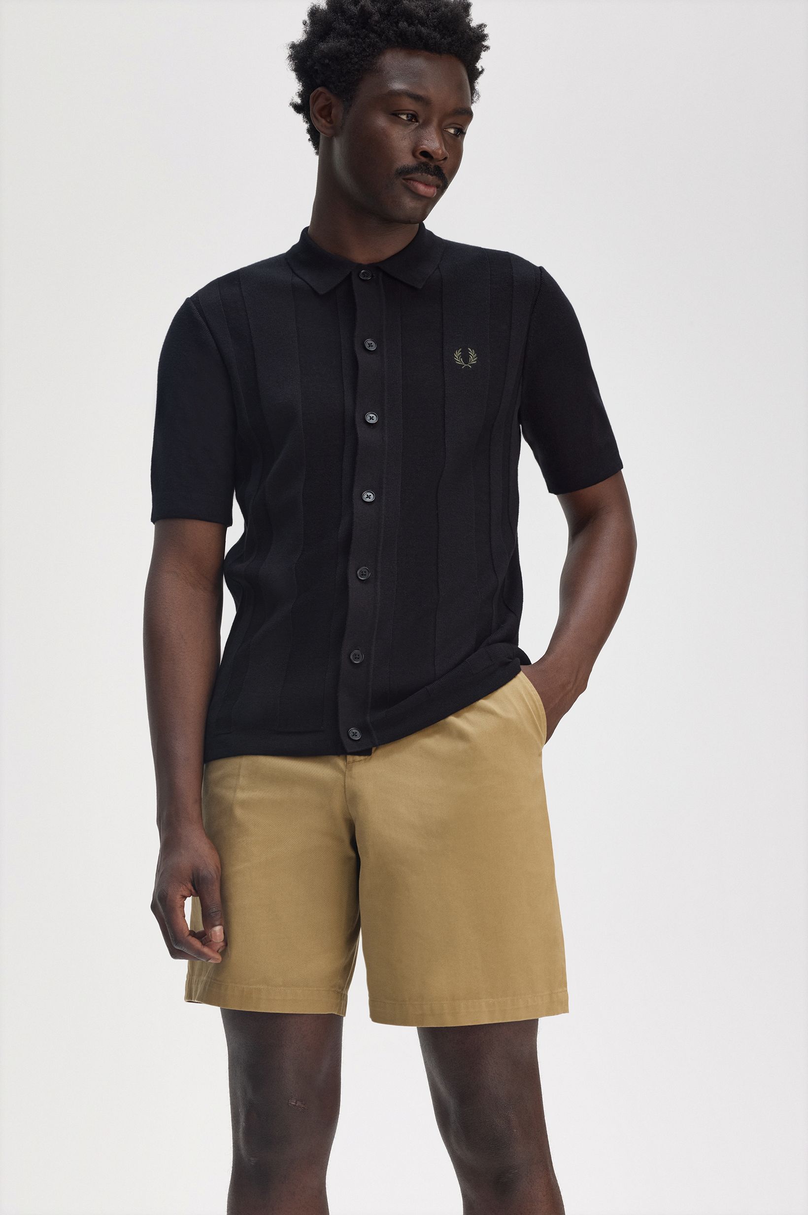 Fred Perry Button Through SS Shirt in Black