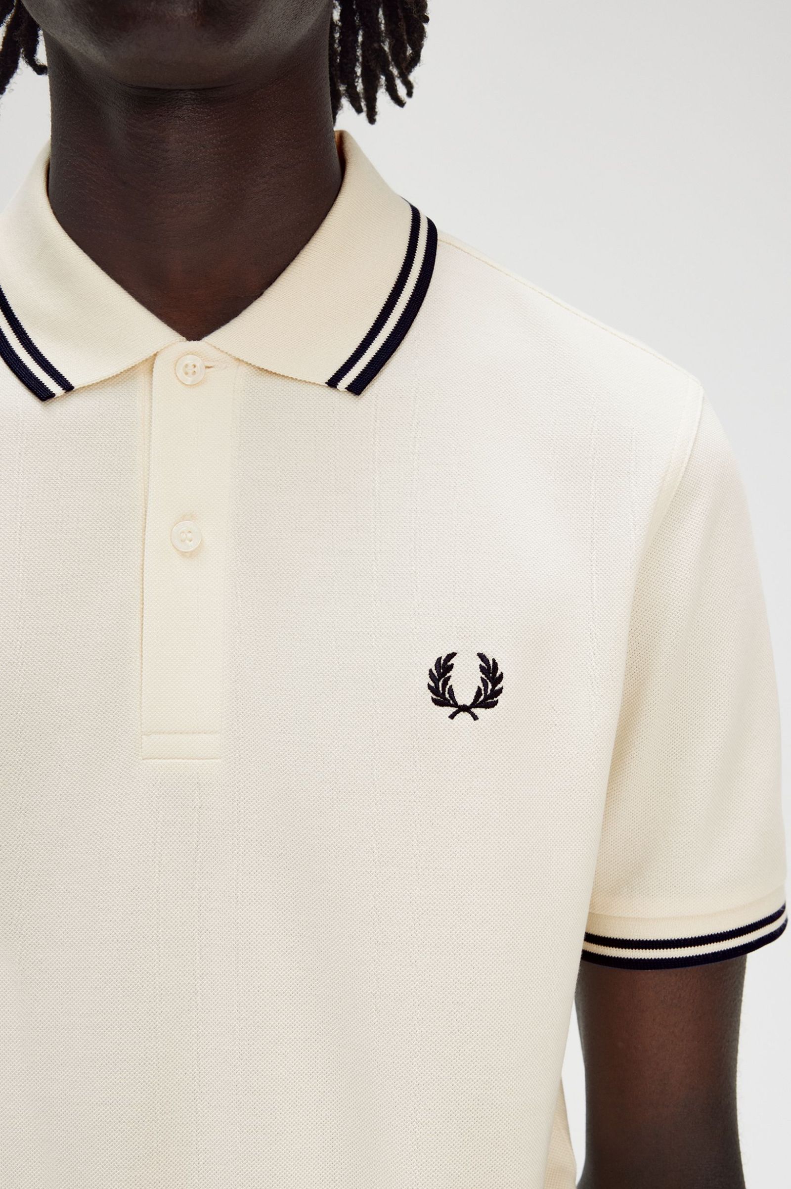 Fred Perry Twin Tipped Shirt in Ecru/Tennis Blue