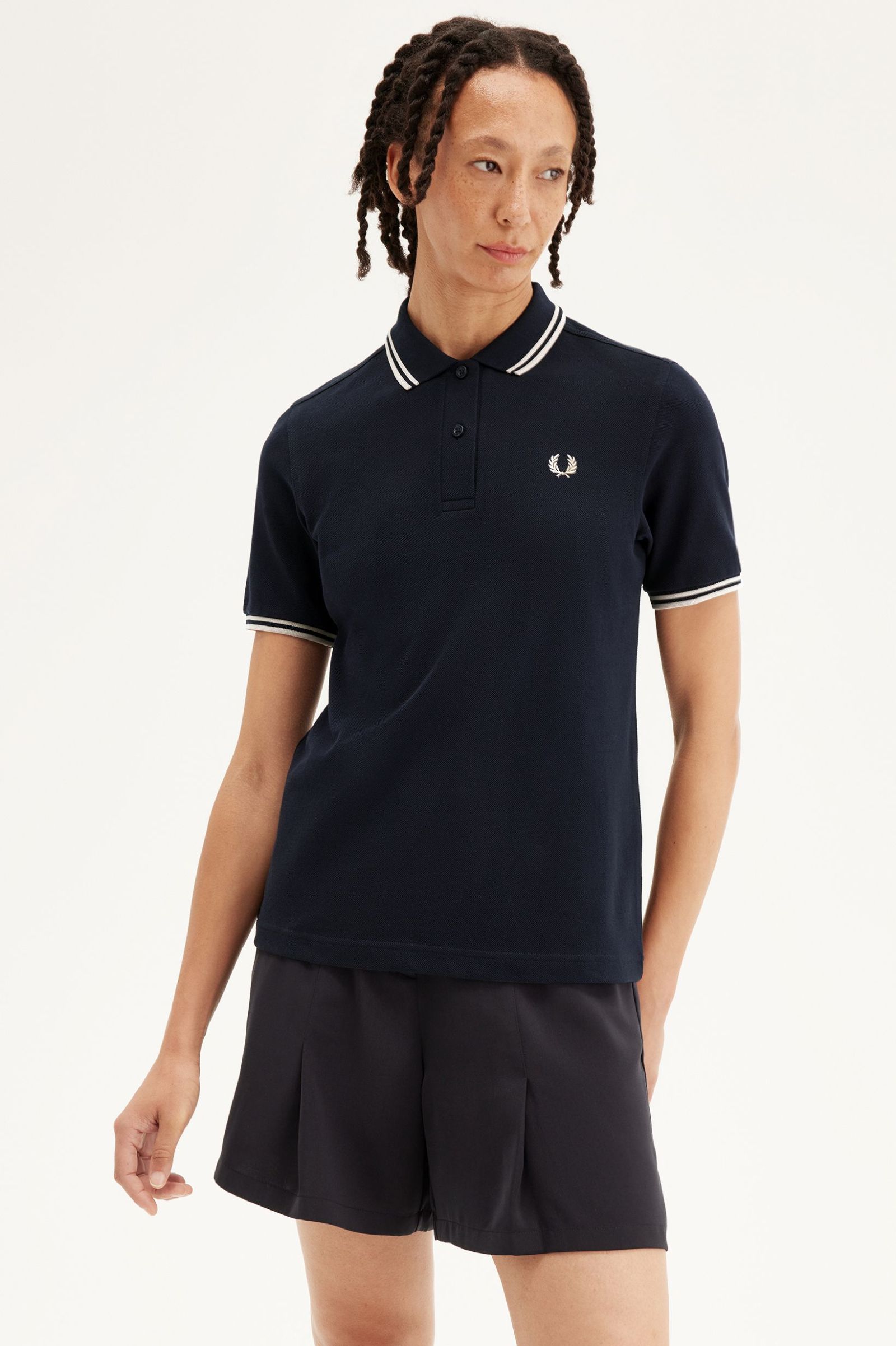 Fred Perry Twin Tipped Shirt in Navy/Oatmeal