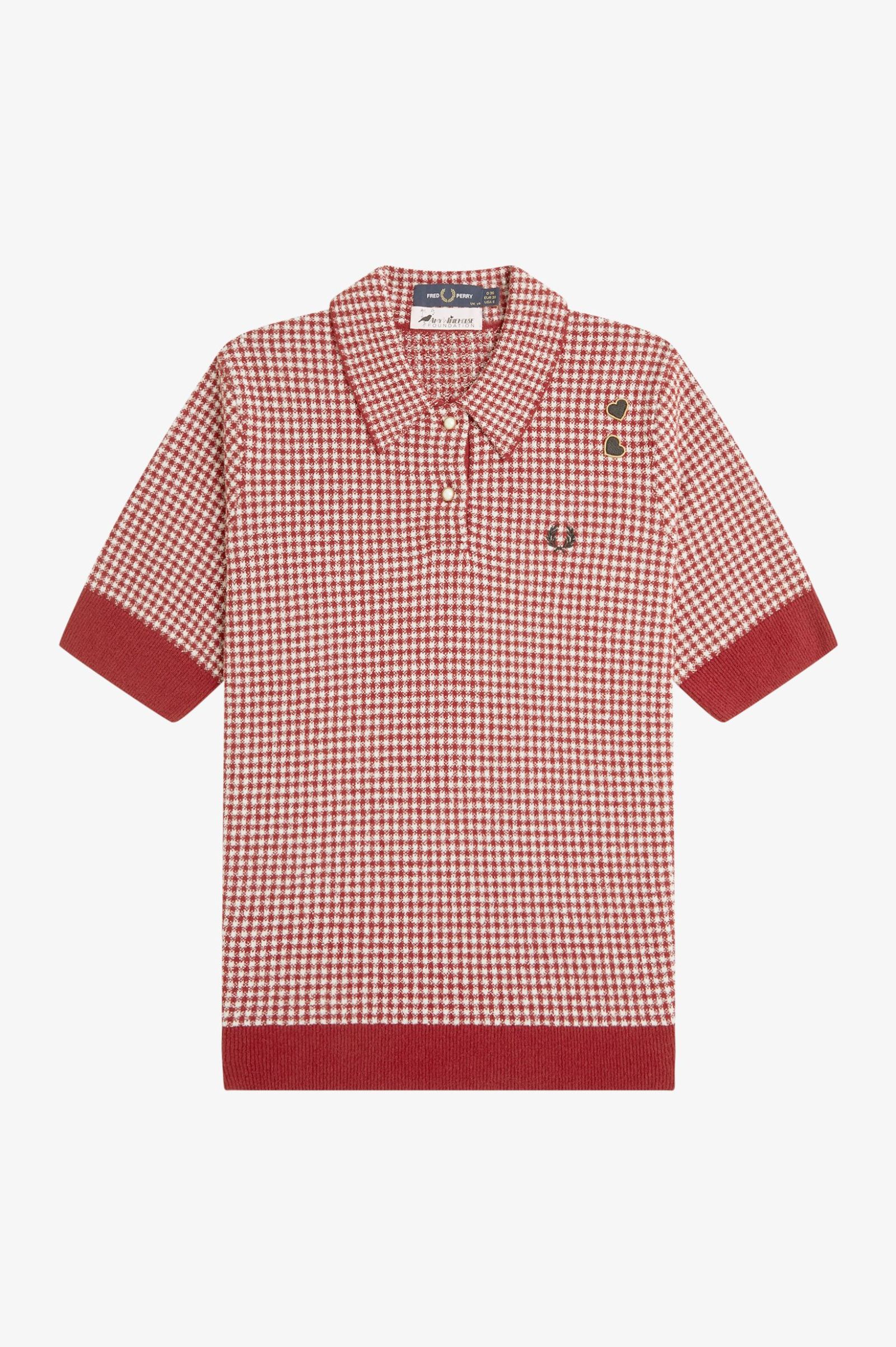 Fred Perry Gingham Knitted Shirt in Burnt Red