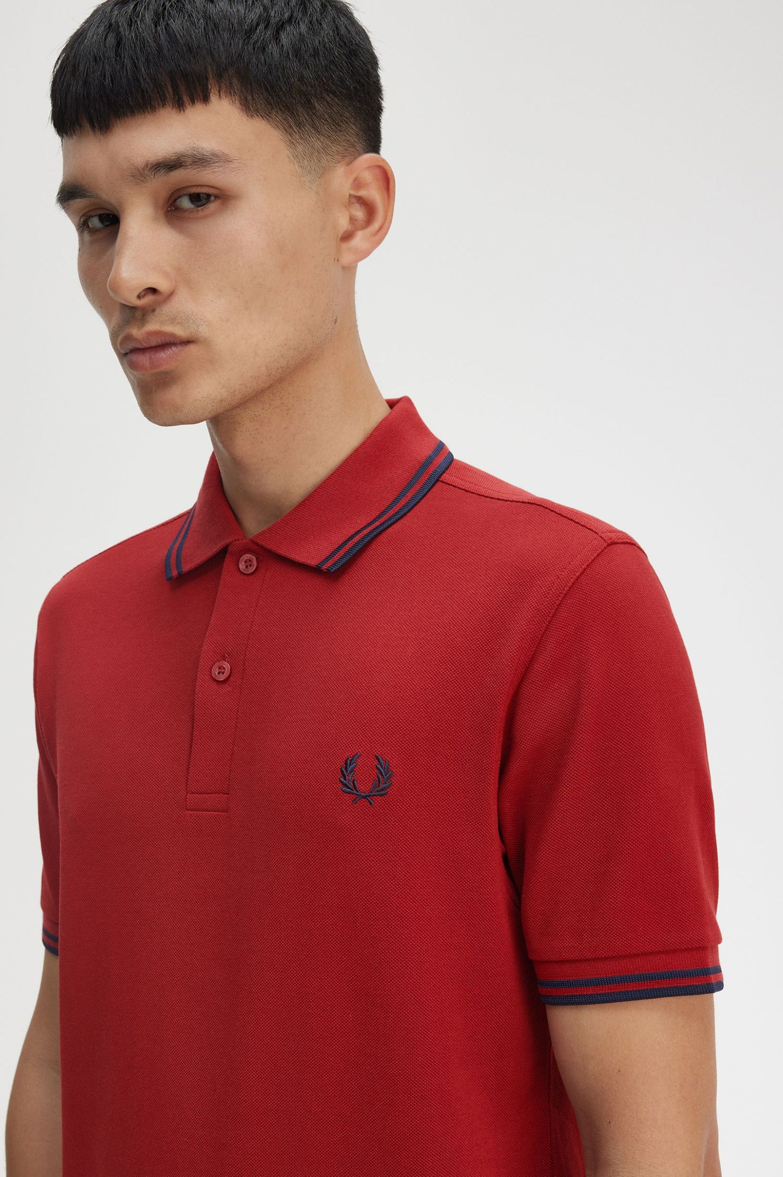 Fred Perry Twin Tipped Shirt in Burnt Red/Navy