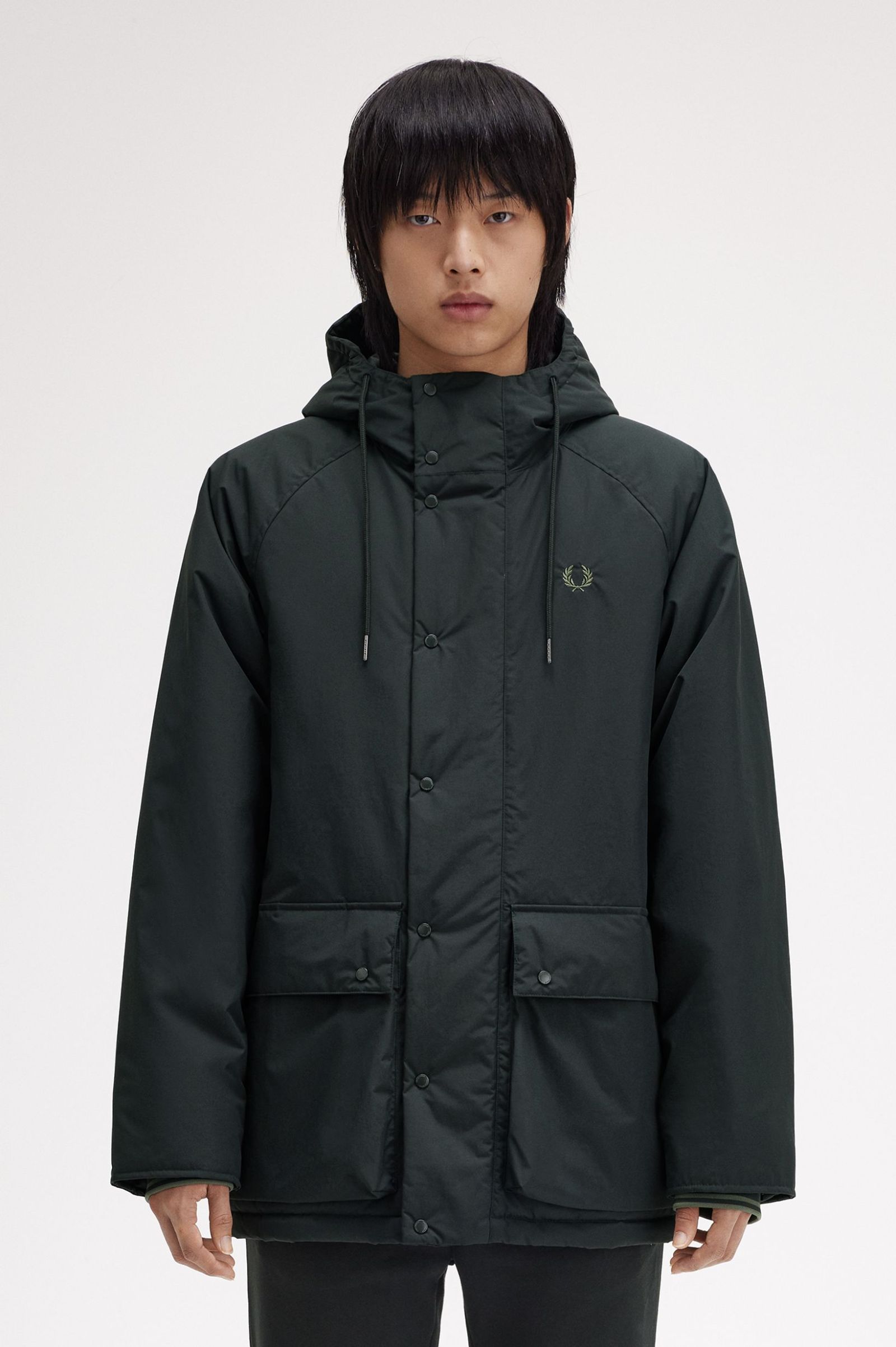 Fred Perry Padded Zip Through Jacket in Night Green 