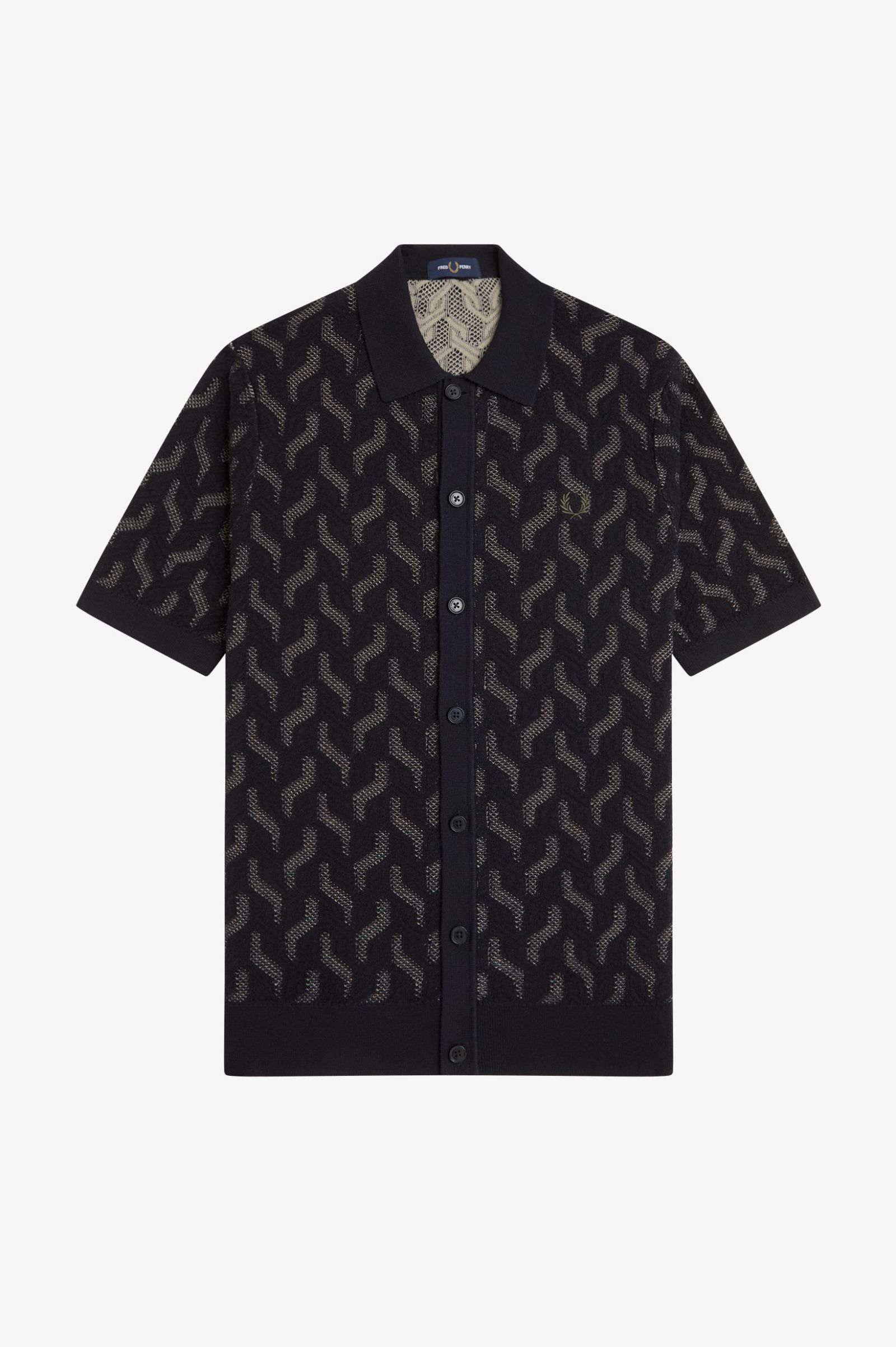 Fred Perry Pointelle Cable Knitted Shirt in Black