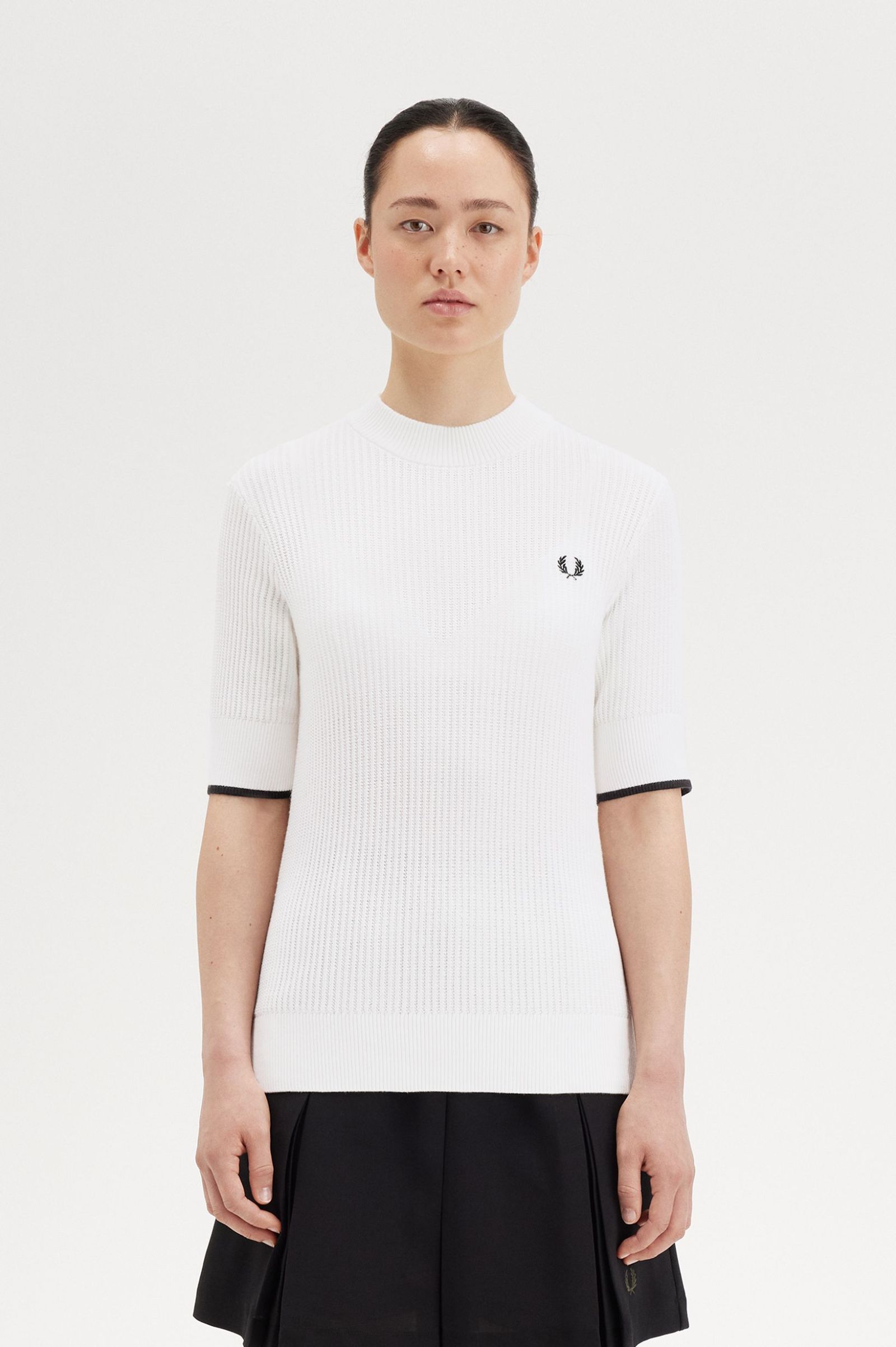 Fred Perry Mesh Knit T-Shirt in Snow White