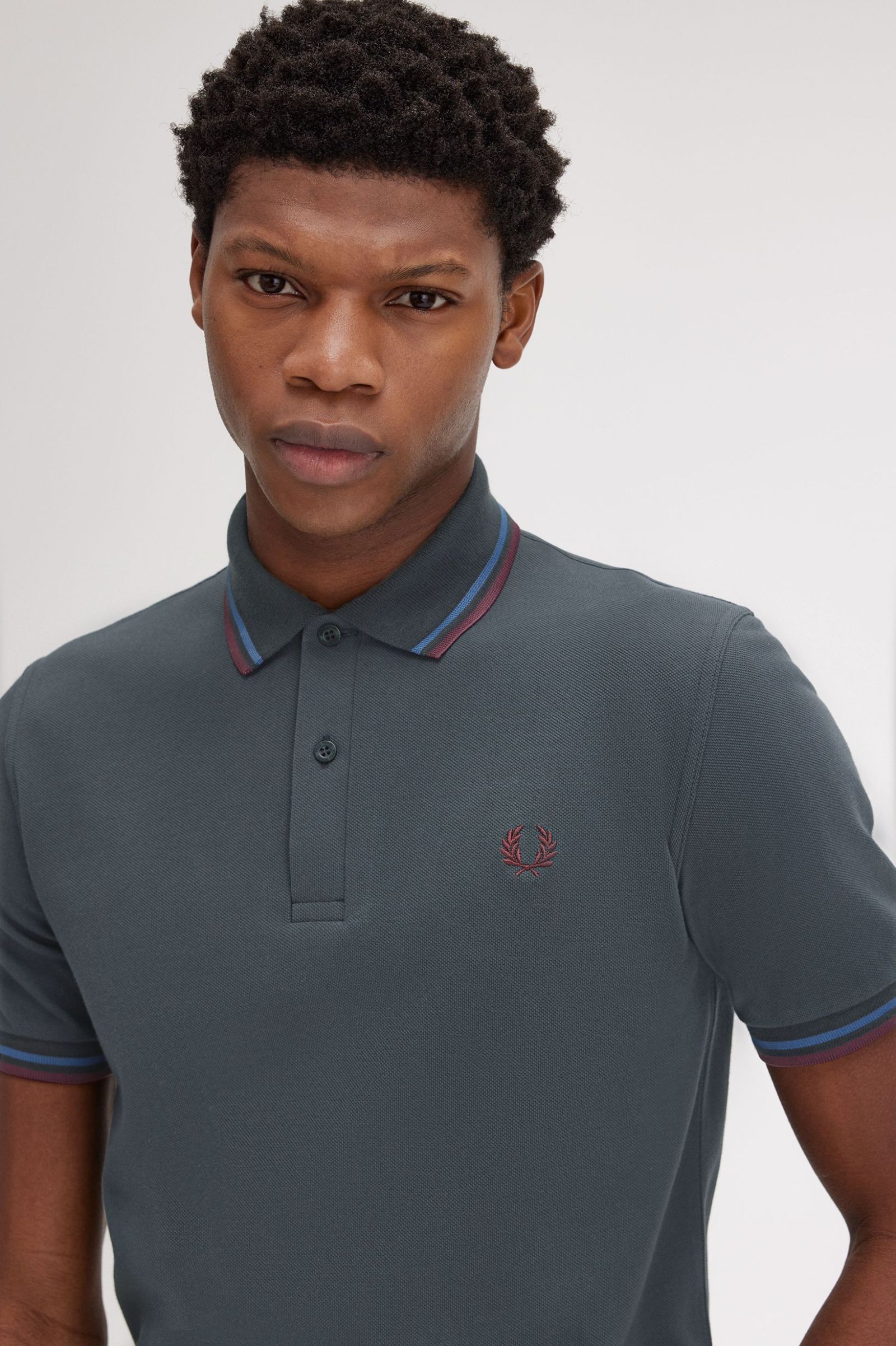 Fred Perry Made In England M12 Twin Tipped Shirt in Night Green / Midnight Blue / Oxblood