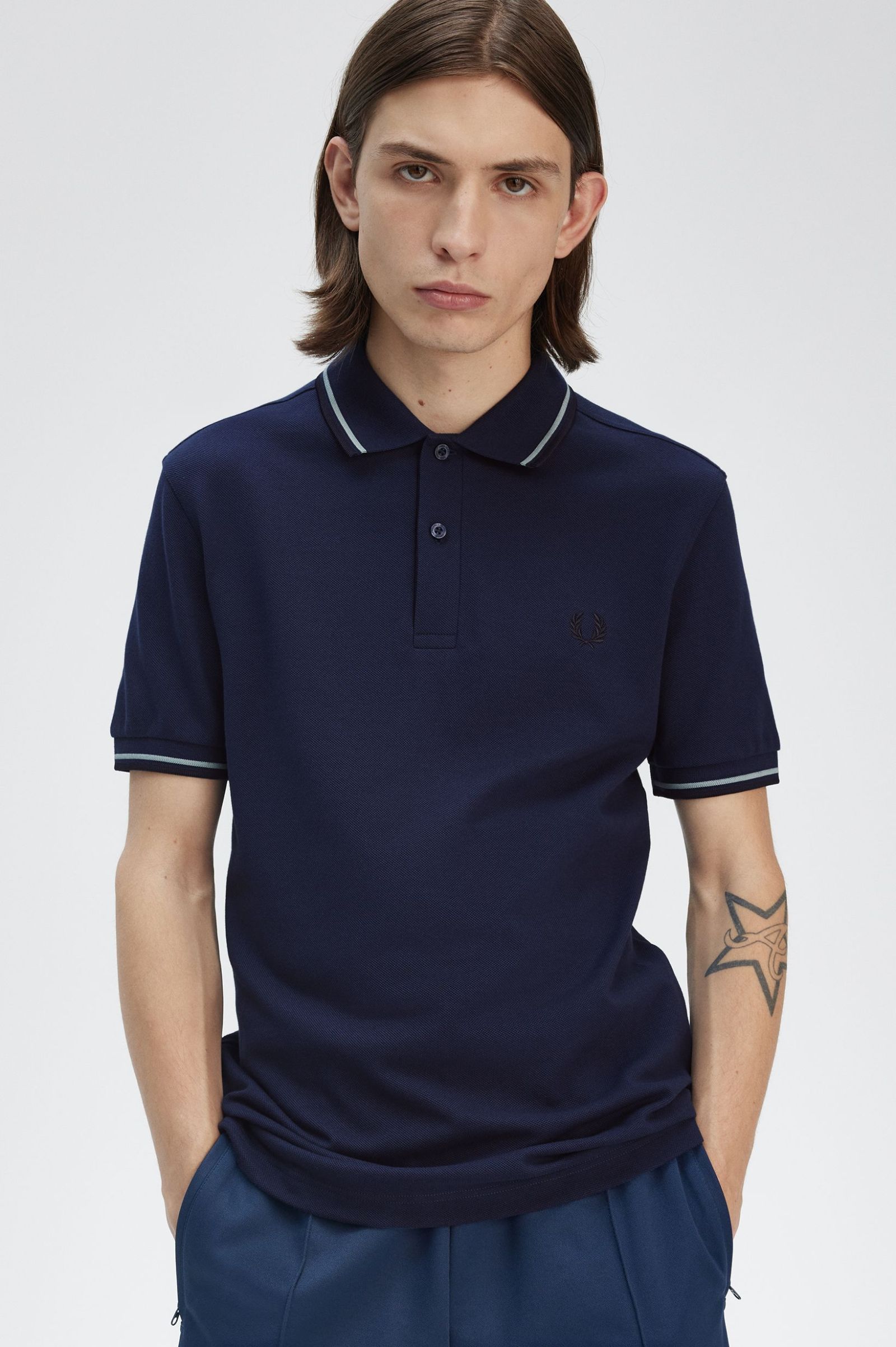 Fred Perry Twin Tipped Shirt in Tennis Blue/Silver Blue/Navy