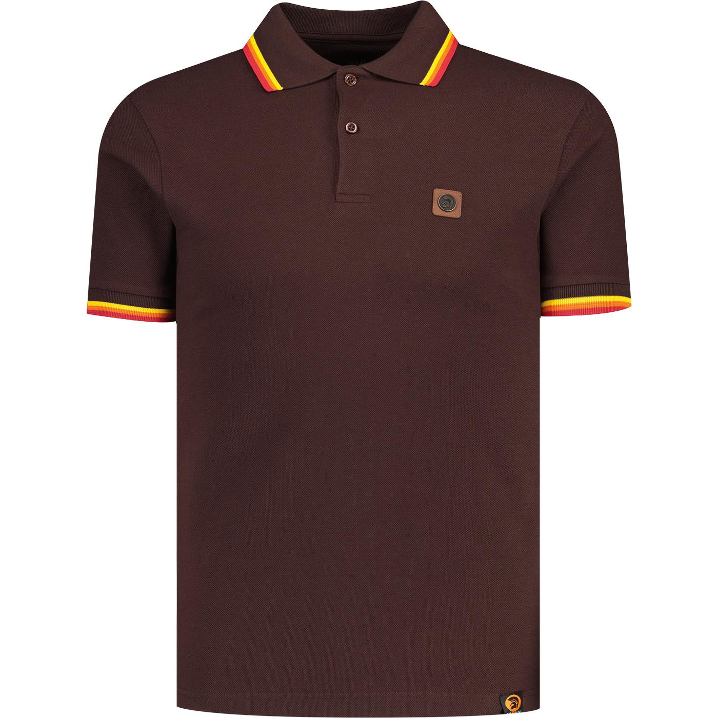 Trojan Tipped Pique Polo Shirt in Chocolate