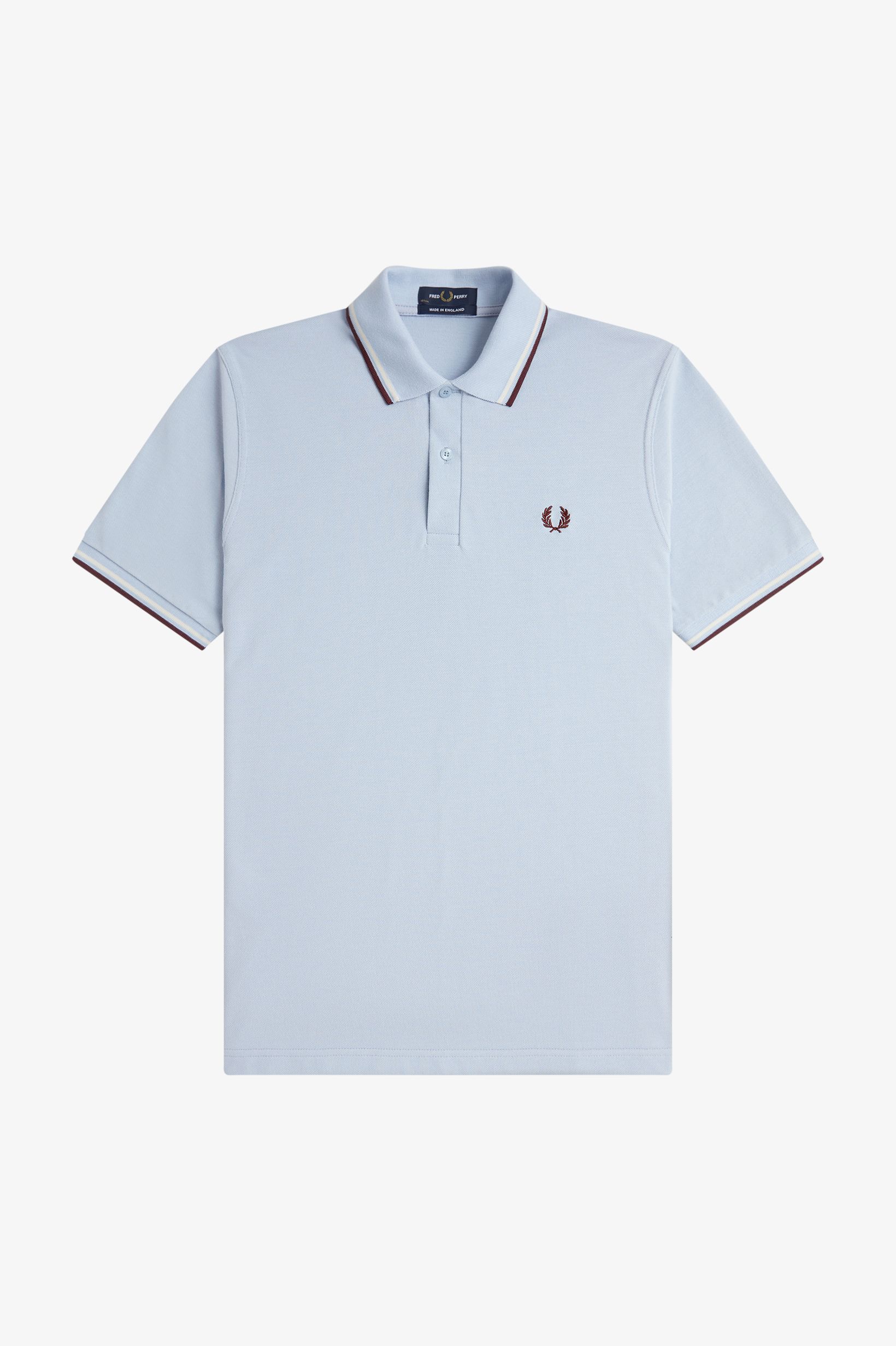 Fred Perry Made in England Twin Tipped Poloshirt M12 in Light Smoke/Ecru/Oxbloode