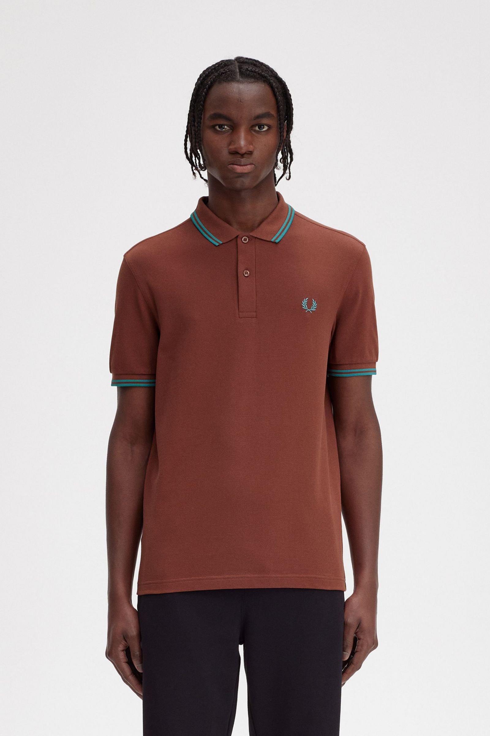 Twin Tipped Fred Perry Shirt in Whiskey Brown / Deep Mint / Deep Mint