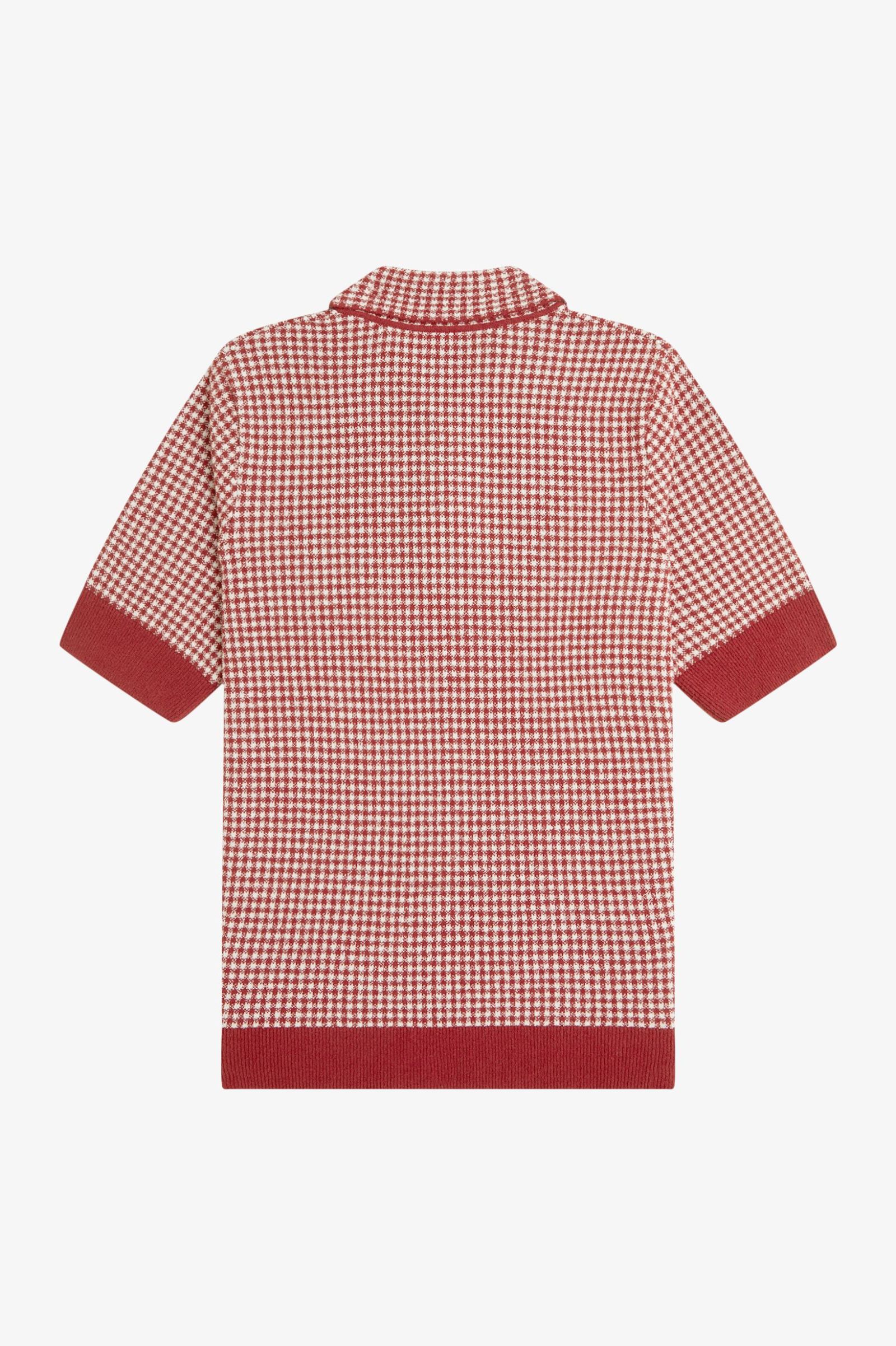 Fred Perry Gingham Knitted Shirt in Burnt Red