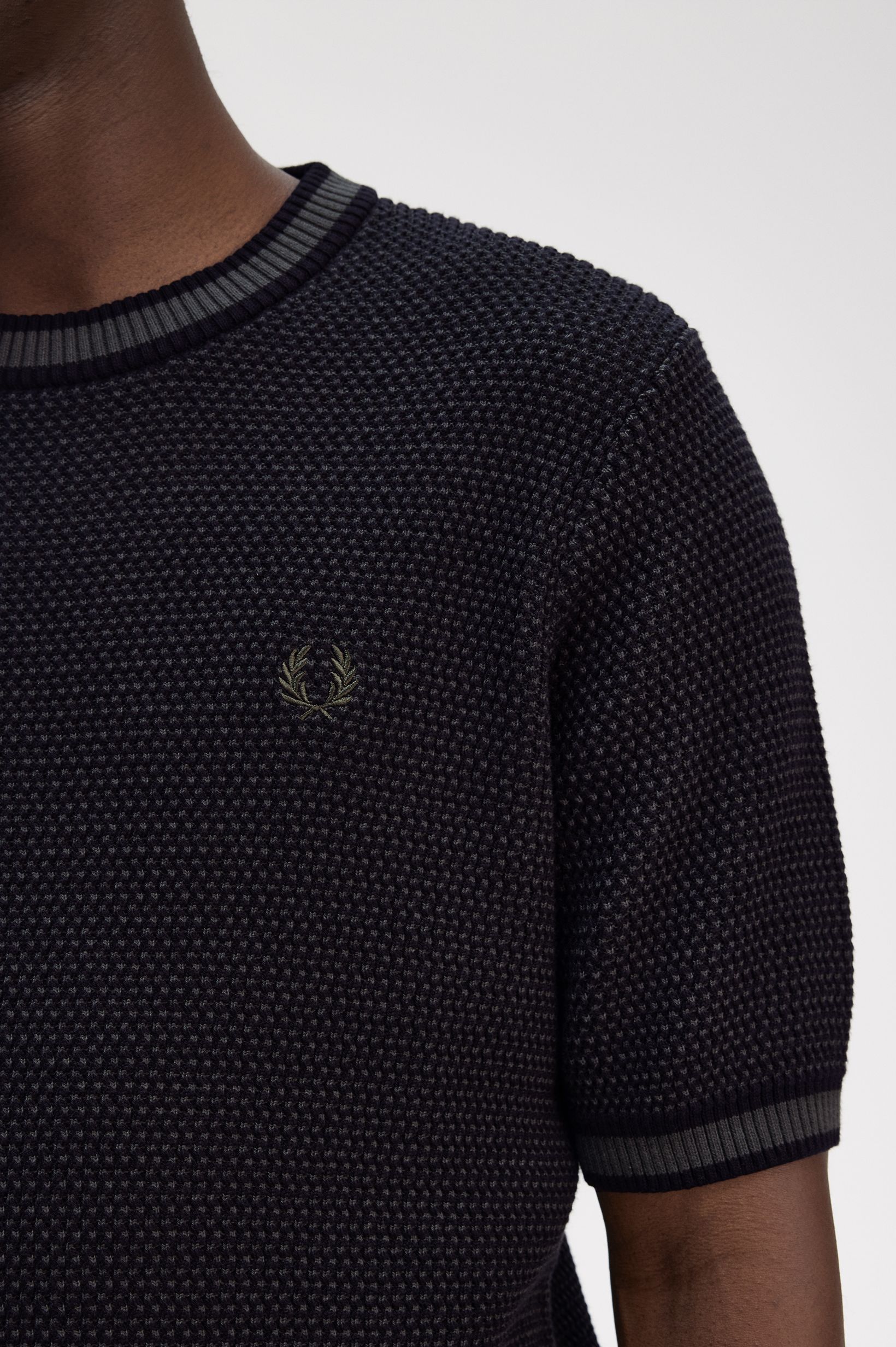 Fred Perry Textured Knitted T-Shirt in Hunting Green