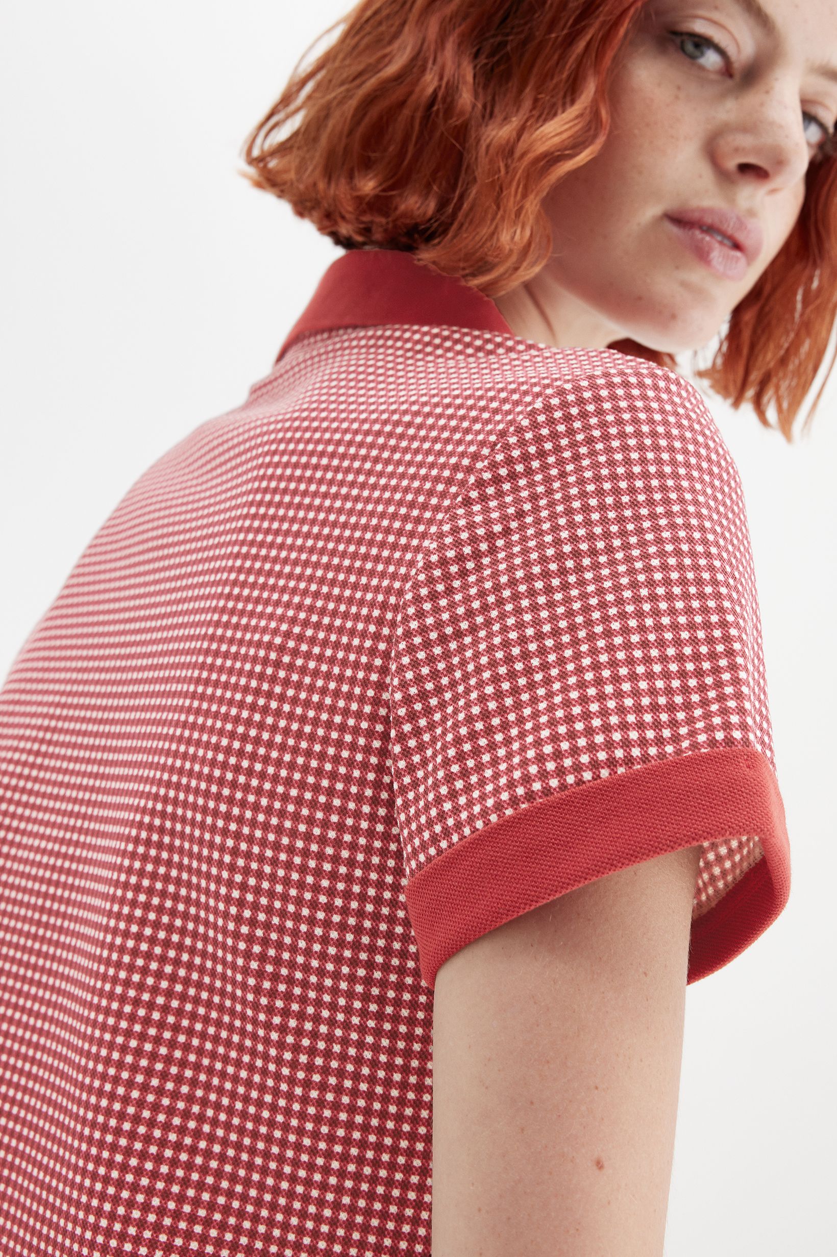 Fred Perry Amy Winehouse Gingham Print Polo Shirt in Burnt Red