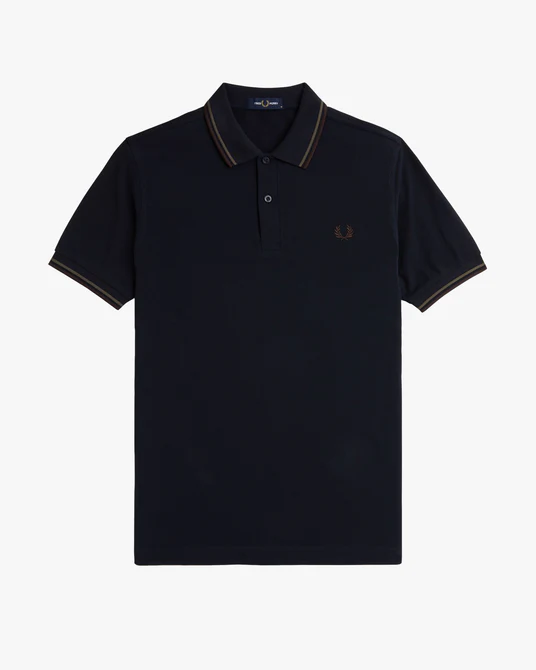 Fred Perry M3600 Twin Tipped Shirt in Navy / Laurel Wreath Green / Brick